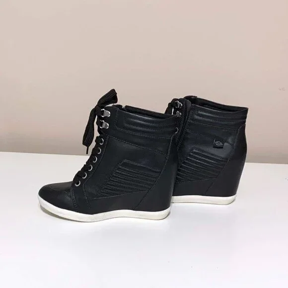 Black Harley-Davidson Parkdale Zip-Up Leather Booties with Hidden 3.25" Wedge 7 - Picture 3 of 8